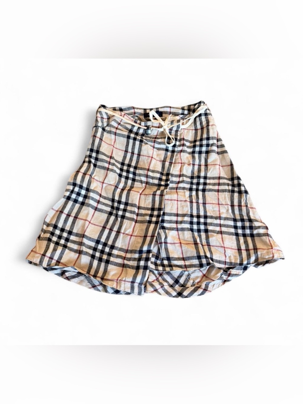 Burberry kids nova check light tan button down belted linen mini skirt 6